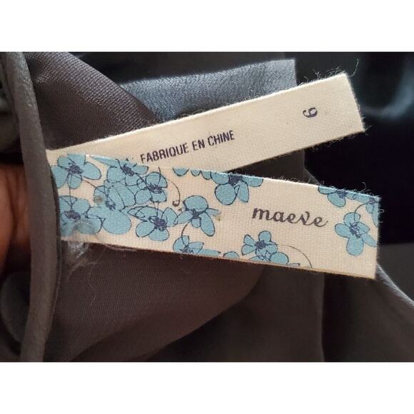 Maeve Women's Black Ruffle 100% Silk Scoop Neck Sleeveless Knee Length Dress 6 - Picture 7 of 12